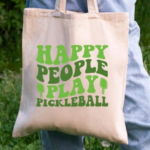 Pickleball Canvas Tote Bag, Pickleball Tote Bag Happy People Play Pickleball Shopping Bag Reusable Tote Shoulder Bag Market Gift Pickle Ball