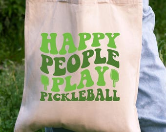 Pickleball Canvas Tote Bag, Pickleball Tote Bag Happy People Play Pickleball Shopping Bag Reusable Tote Shoulder Bag Market Gift Pickle Ball