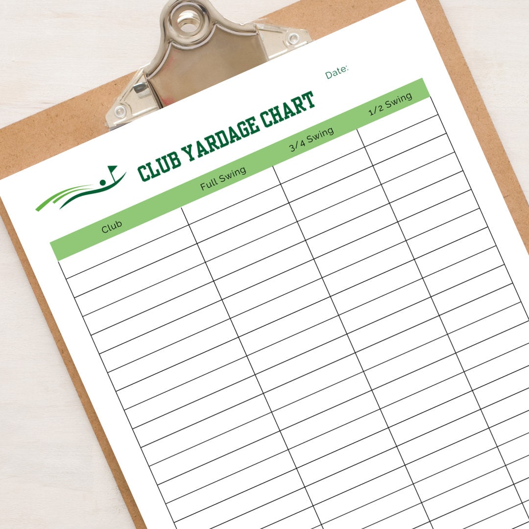 Golf Yardage Chart Golf Club Yardage Tracking Chart for Golfers