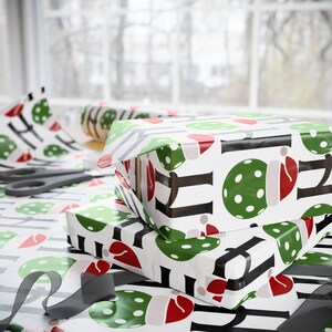 Pickleball Wrapping Paper Pickleball Christmas Gift Wrap Santa Hat Design Holiday Wrapping Paper Festive Gift Wrap Christmas Pickleball Gift