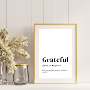 Grateful Definition Art Print Wall Art Words Grateful Wall Art Grateful Print Gratitude Definition Wall Art Gratitude Gift Idea Thankful Art