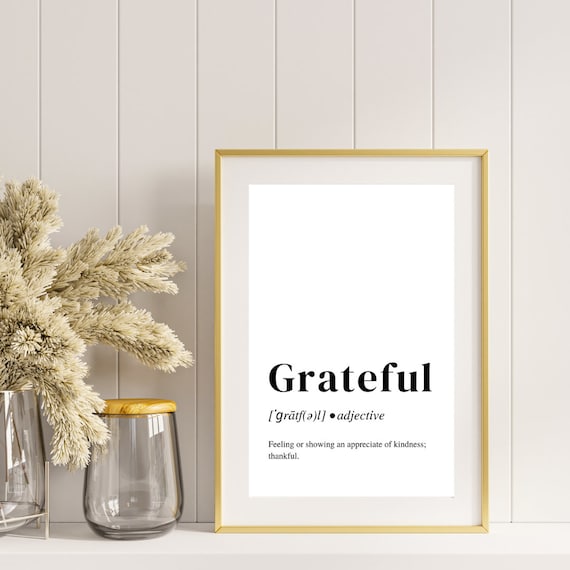 Grateful Definition Art Print Wall Art Words Grateful Wall Art