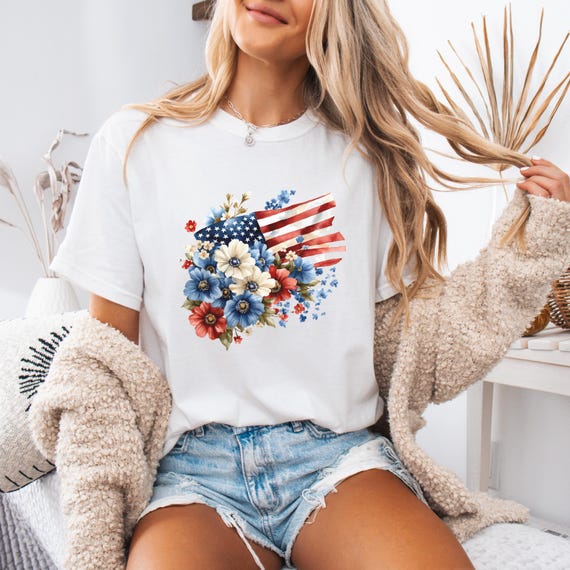 Patriotic Flower Bouquet T-shirt 4th of July Tee Independence Day