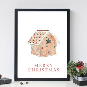 Merry Christmas Gingerbread Art Print Gingerbread Printable Holiday Wall Art Christmas Wall Decor Gingerbread House Print Christmas Print