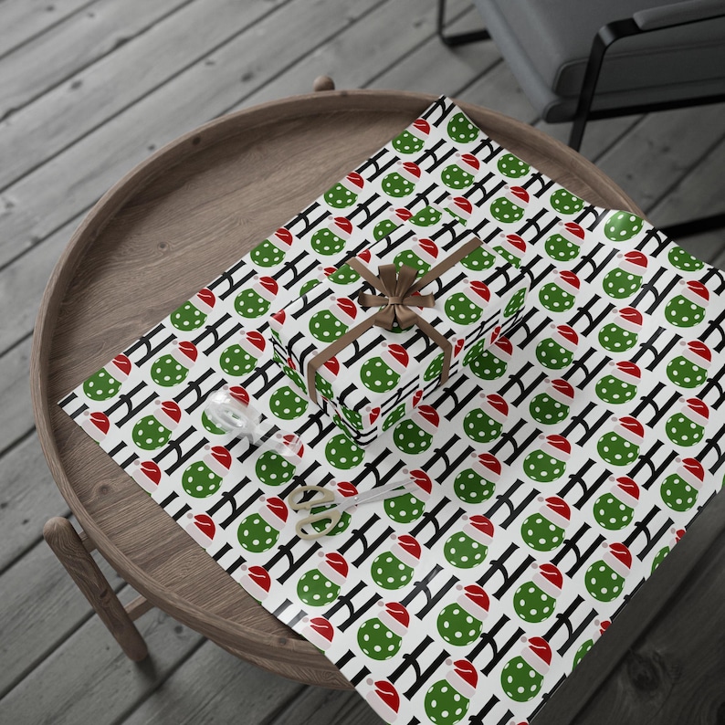 Pickleball Wrapping Paper Pickleball Christmas Gift Wrap Santa Hat Design Holiday Wrapping Paper Festive Gift Wrap Christmas Pickleball Gift