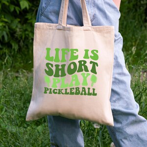 Pickleball Canvas Tote Pickleball Tote Bag Life is Short Play Pickleball Shopping Bag Reusable Tote Shoulder Bag Market Gift Pickle Ball