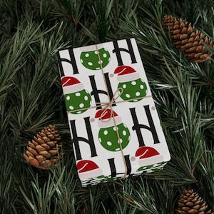 Pickleball Wrapping Paper Pickleball Christmas Gift Wrap Santa Hat Design Holiday Wrapping Paper Festive Gift Wrap Christmas Pickleball Gift