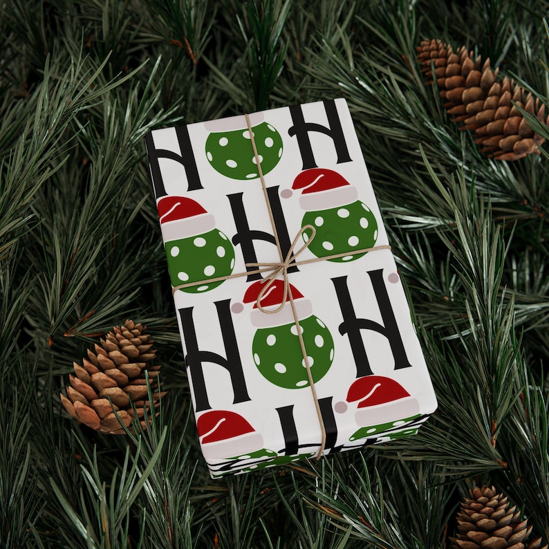 Pickleball Wrapping Paper Pickleball Christmas Gift Wrap Santa Hat Design Holiday Wrapping Paper Festive Gift Wrap Christmas Pickleball Gift