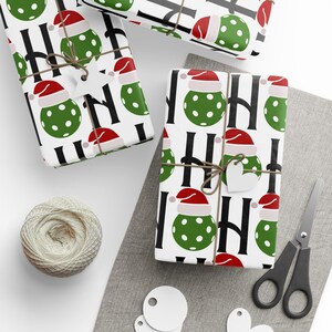 Pickleball Wrapping Paper Pickleball Christmas Gift Wrap Santa Hat Design Holiday Wrapping Paper Festive Gift Wrap Christmas Pickleball Gift