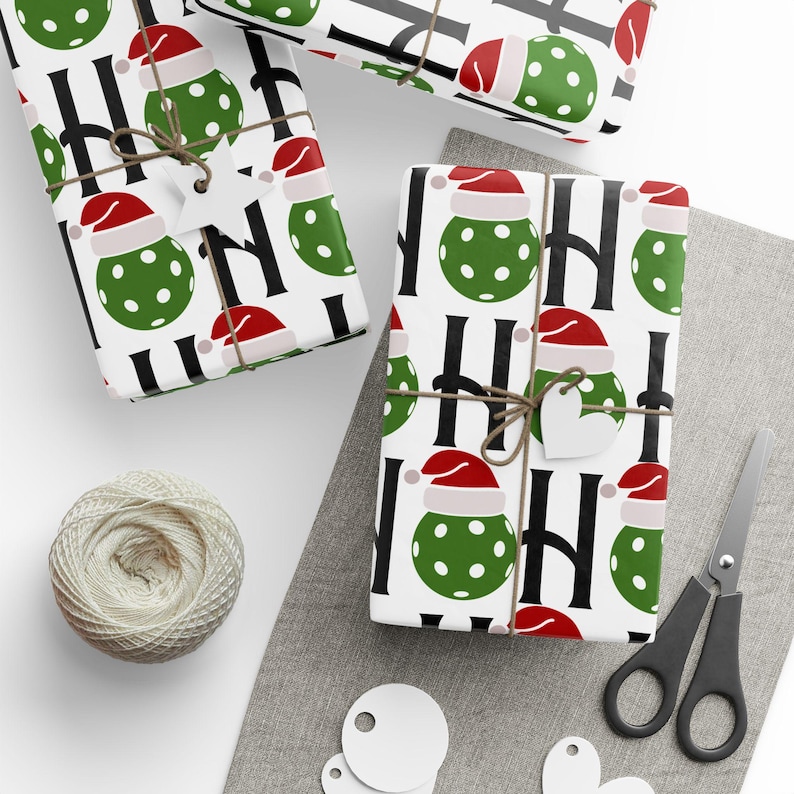Pickleball Wrapping Paper Pickleball Christmas Gift Wrap Santa Hat Design Holiday Wrapping Paper Festive Gift Wrap Christmas Pickleball Gift