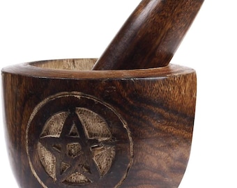 Wooden Carved Mortar and Pestle | Grinder for Herbs, Spices Grinding Set Garlic Mincer Herb Spice Masher Grinder Chopper Kitchen Tool 5 inch