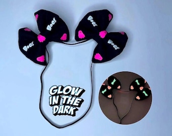 Pink Ghost Halloween Pet Headband: Double Bow Dog Cat Costume