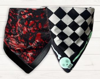 Halloween Dog Bandana, Blood Splatter & Skeleton Checker, Glow in Dark