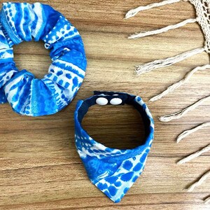 Hand made Blue Dog Bandana and Hair Scrunchie Matching Set,scrunchy and bandana for your dog, Scrunches and dog scarf . Custom Dog mom gif