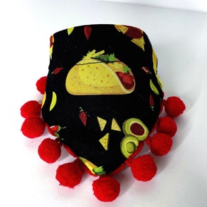 Custom Taco &  Peppers with red pompom, cinco de mayo Dog Bandana,  red peppedog bandana, hand made bandana small medium and large pet