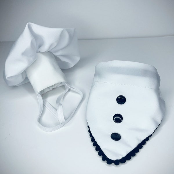 Sous chef dog bandana. White Chef hat and apron, pet custom, snap buttons Bandana, hand made chef hat, Chef's Assistant, Helper Assistant