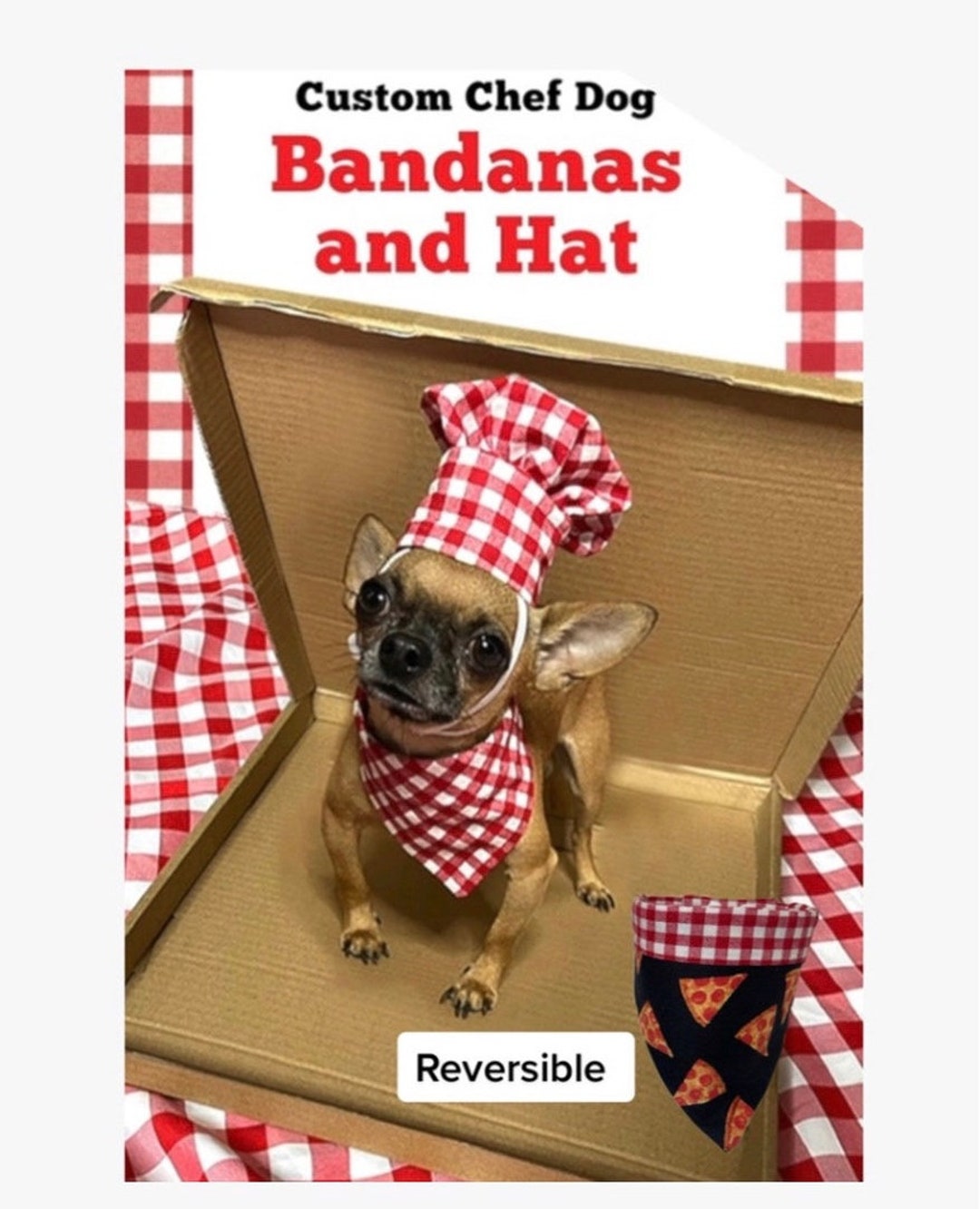 Chef Hat for Dogs and Reversible Custom Pizza Bandana With Naps Buttons