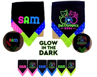 Personalized Sports Dog Bandana – Reversible Champion Pet Scarf, Glow-in-the-Dark Custom Name Bandana