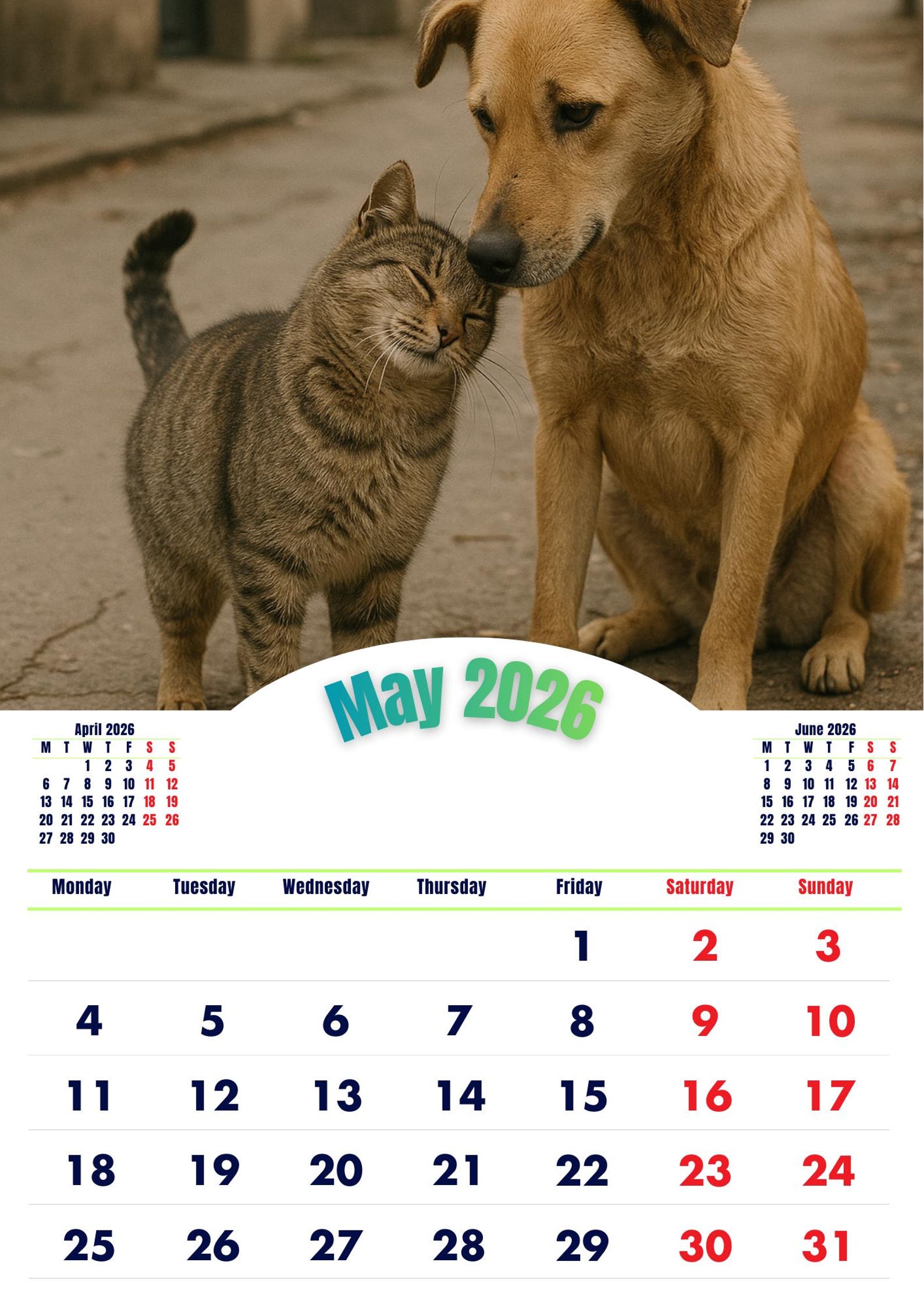 2026 Pet Calendar A3 Printable Digital Cat Dog Wall Calendar Etsy Il 8xar 