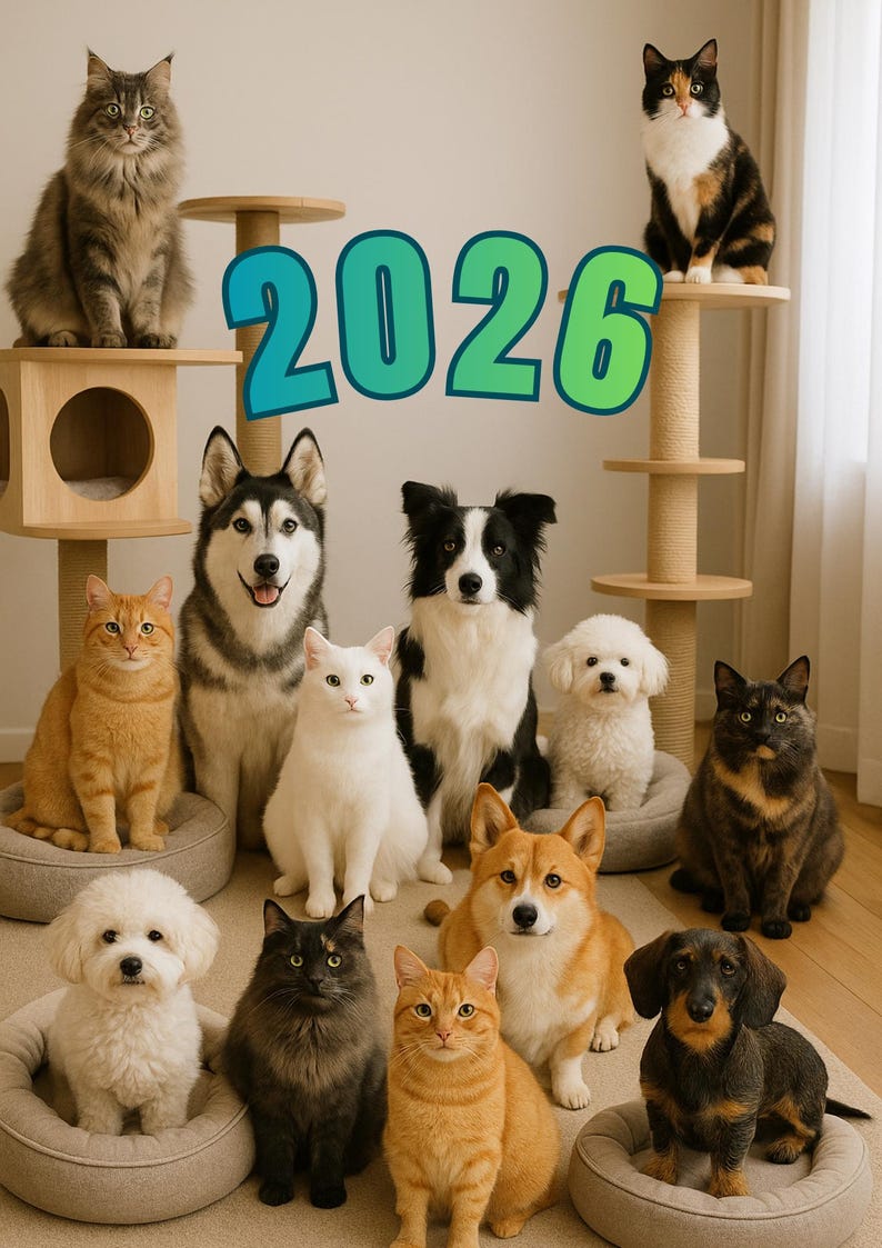 2026 Pet Calendar A3 Printable Digital Cat Dog Wall Calendar Etsy Il Szz7