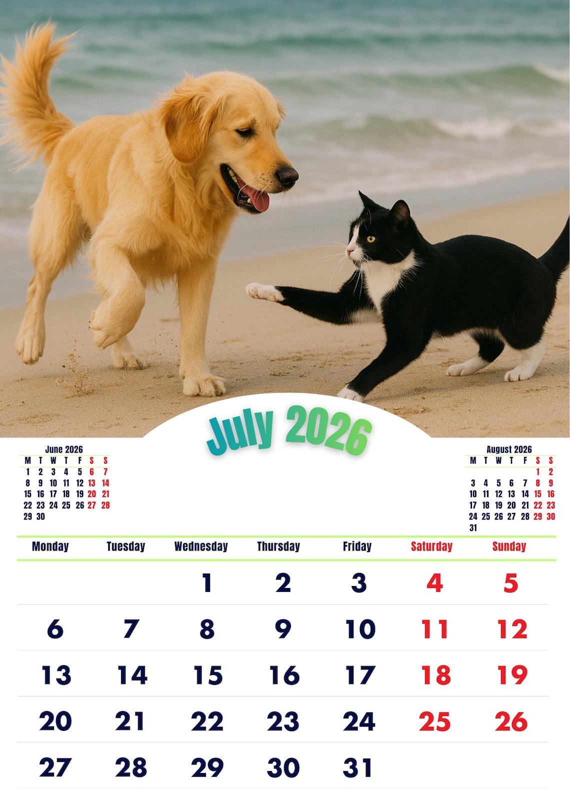 2026 Pet Calendar A3 Printable Digital Cat Dog Wall Calendar Etsy Il Rktq 