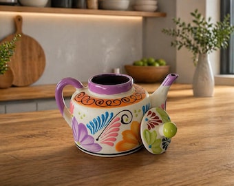 Mexican Ceramic Teapot, Hand Painted Talavera Style Teapot, Colorful Kitchen Decor, Rustic Boho Kitchen Accent, Unique Gift for Her