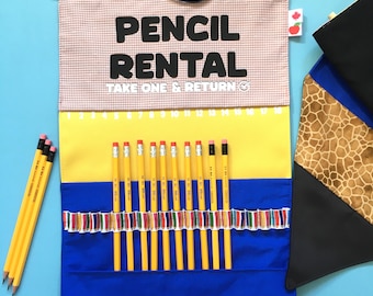 Pencil Rental Banner: Classroom Organization, Holds 36 Pencils, Navy Blue Fabric
