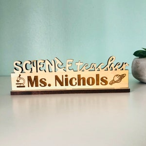 Science Teacher Gift for Her Science Teacher Name Sign Personalized Science Desk Plaque Teacher Appreciation Science Classroom Sign