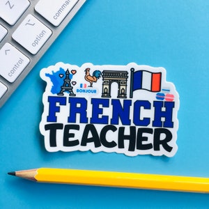 Autocollant de professeur de français pour ordinateur portable cadeau de professeur de français pour son cadeau de professeur de sexe masculin pour lui tasse de décalque de drapeau français