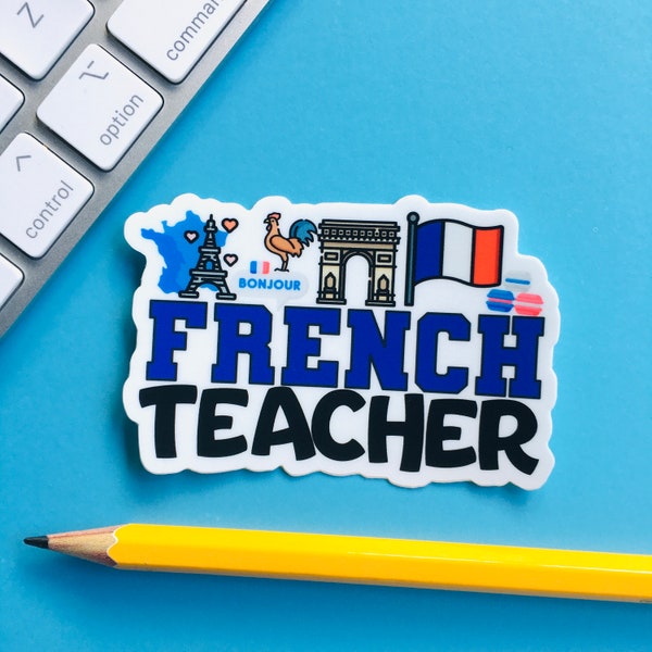 French Teacher Sticker Laptop French Teacher Gift for Her Male Teacher Gift for Him French Flag Decal Mug