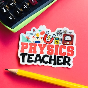 Etiqueta engomada del profesor de física Regalo del profesor de ciencias del ordenador portátil para su regalo del profesor masculino para él Taza de la etiqueta de la física