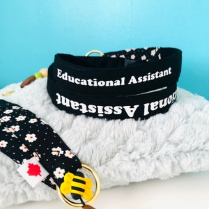 Educational Assistant Gift for Her Educational Assistant Lanyard School Staff Appreciation Gift Black Lanyard Flowers