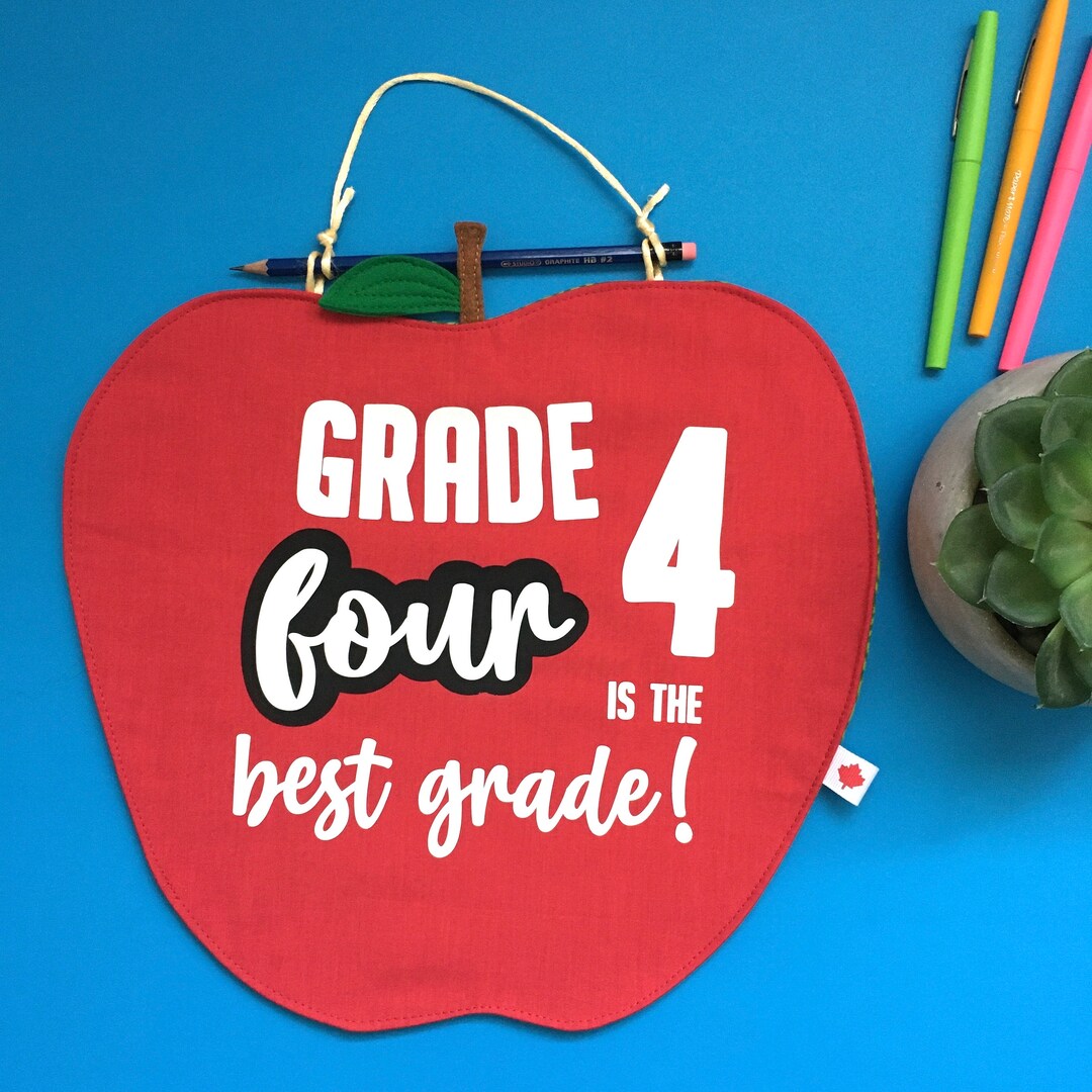 Grade Four Sign Grade 4 Classroom Wall Hanging Red Apple Teach Sign Grade Four Wall ...