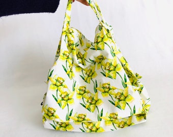 Reusable Tote Bag Foldable Pocket Bag Market Bag Daffodil Flower Tote Bag Gift for Mom Ecofriendly Mothers Day Gift