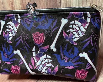 Skeleton rose make up bag