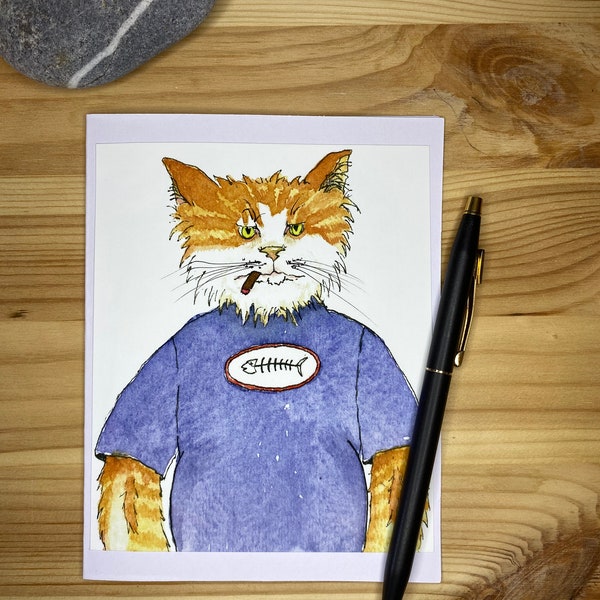Watercolor Original Art Print Greeting Card- Lenny the Lumper, a Working Cat