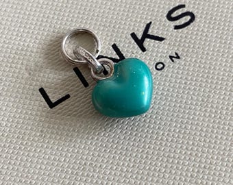 Beautiful genuine rare hallmarked Links of London sterling silver and metallic green enamel puff heart charm, Like new