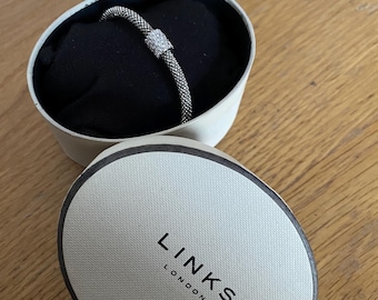 Links of London vintage rare sterling silver and sapphire mesh bracelet with magnetic closure, boxed, Genuine