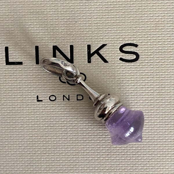 Prachtige, zeer zeldzame gestempelde Links of London sterlingzilver en Amythest-steen anoushka-koepelbedel, echt