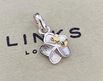Very Rare Links of London mini sterling silver flower and 18ct gold vermeil butterfly charm
