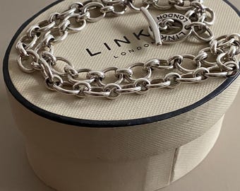 LINKS OF LONDON Chunky Sterling Silver Hallmarked Toggle Necklace In Box, 17” long, genuine