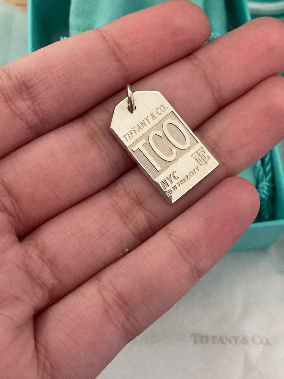 New Tiffany & Co Sterling Silver Luggage Tag Charm With Box Etsy