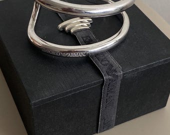 Genuine Emporio Armani sterling silver RARE double cuff bangle, 925 solid silver, Vintage, 71.21g