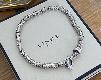 Beautiful Links of London Allsorts tube bead toggle Bracelet, Sterling Silver, Assay hallmarked, Genuine, Boxed