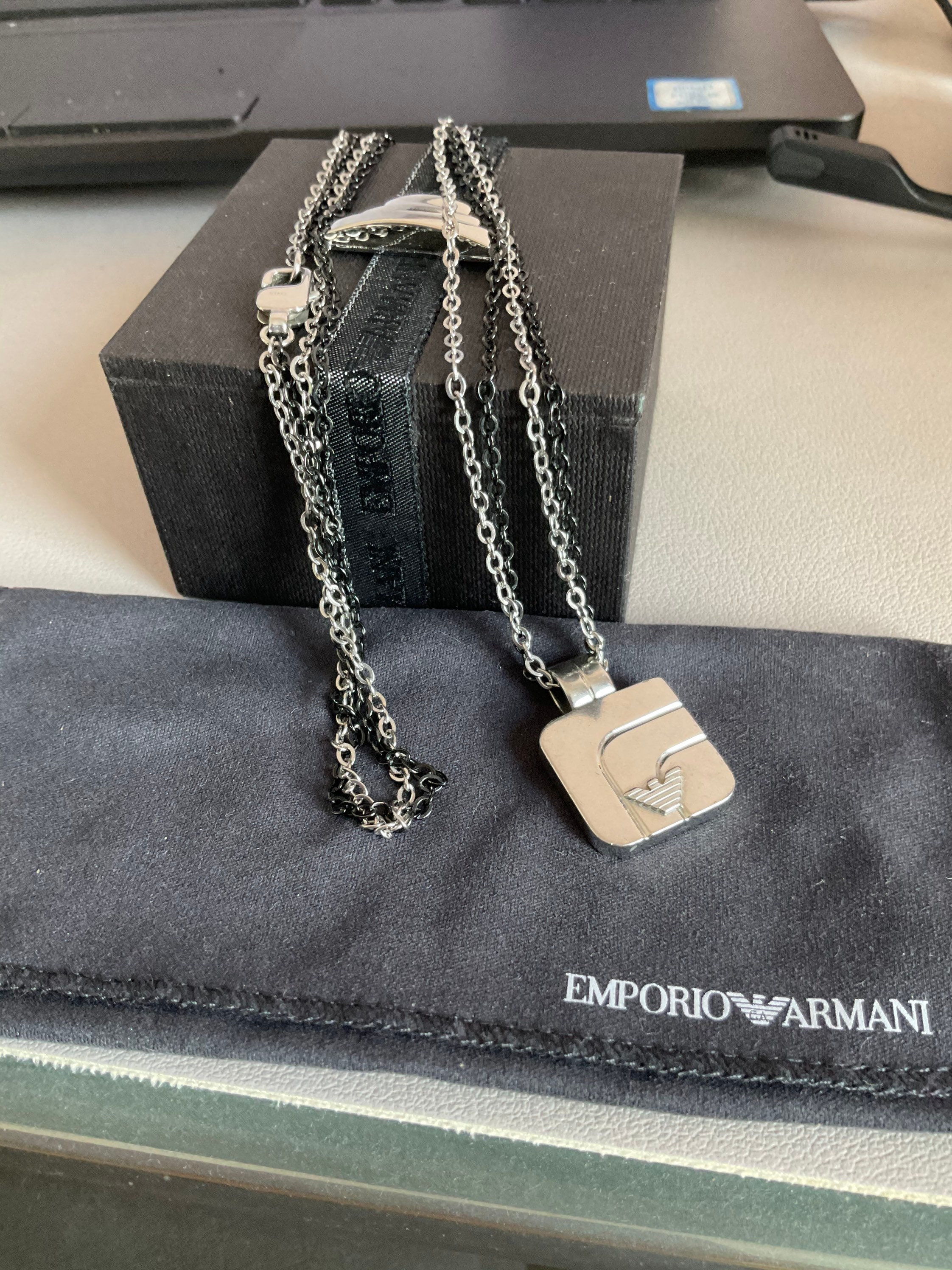 Emporio Armani Necklace for Men , Length: 500mm + 50mm / Size pendant: 25mm  x 35mm x 3.5mm Silver Stainless Steel Necklace, EGS1705040 : Amazon.co.uk:  Fashion