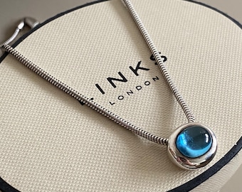 Stunning Links of London Sterling Silver snake Chain Necklace with blue topaz oval charm, Vintage, genuine