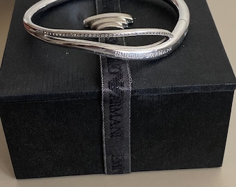 Genuine Emporio Armani sterling silver RARE vintage bangle, 925 solid silver, cubic zirconia stones, Vintage