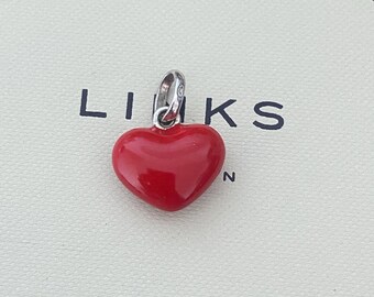 Beautiful genuine rare hallmarked Links of London sterling silver and enamel red heart charm, Fab conditon