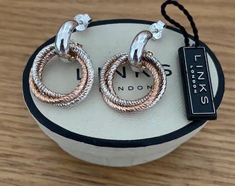 Links Of London Genuine Aroura Drop rose gold Earrings In Box, sterling silver