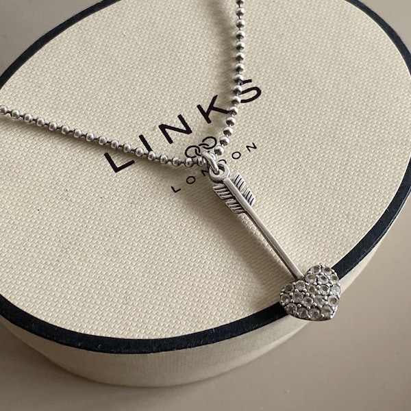 Zeer zeldzame vintage Links of London Love Struck Arrow-ketting sterlingzilver Pavé Heart, met doos